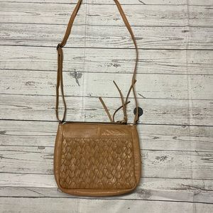 Day moon tan leather cross body purse  weaving in the front out side pockets